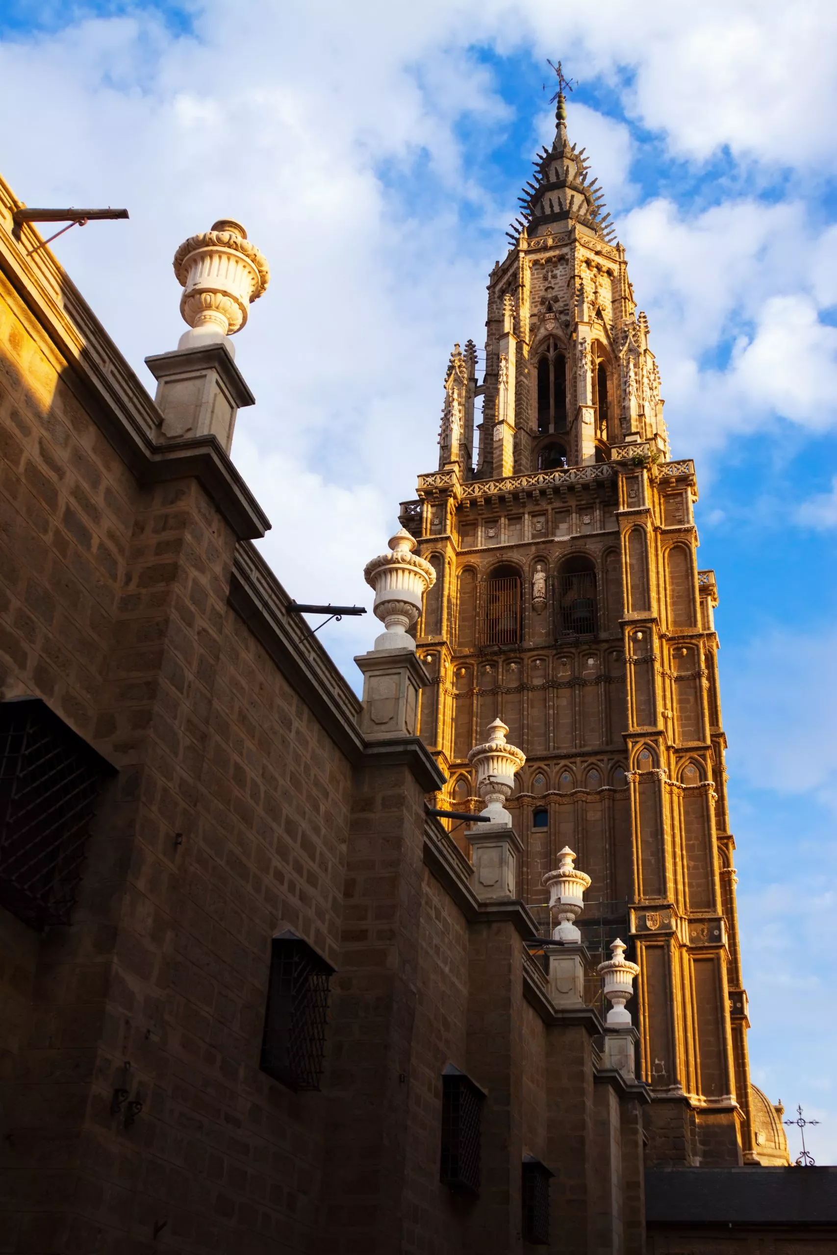 Bell tower of Toledo Cathedral in sunny day.  Spain