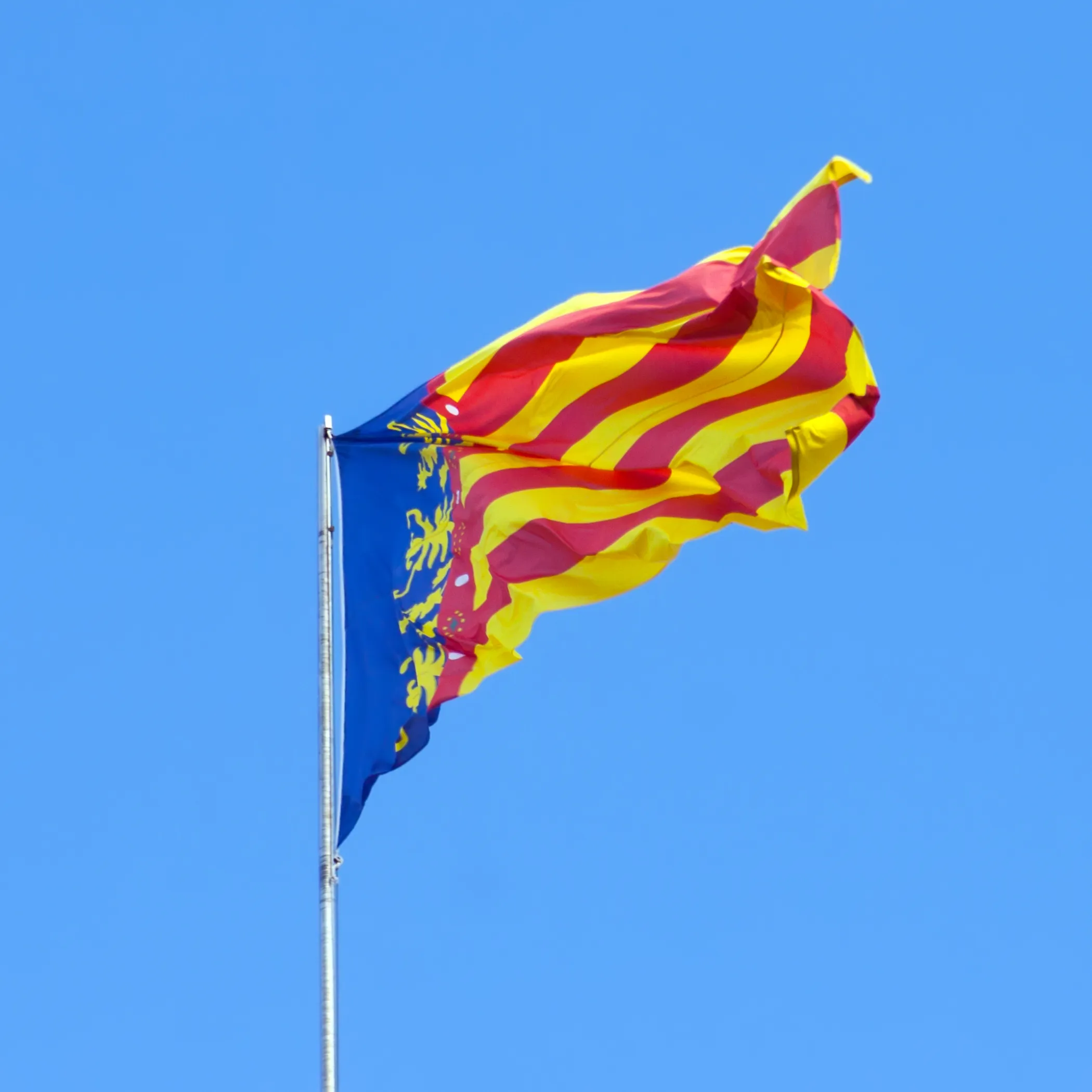 Flying Flag of the Valencian Community (Senyera Coronada)