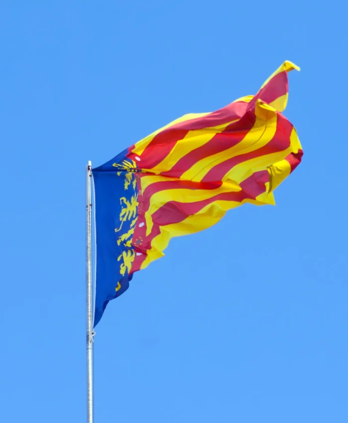 Flying Flag of the Valencian Community (Senyera Coronada)